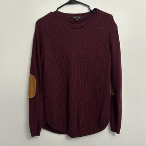 Maroon knit sweater with suede elbow patches. Worn once.